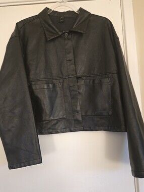 Faux Leather Boxy Cropped Jacket